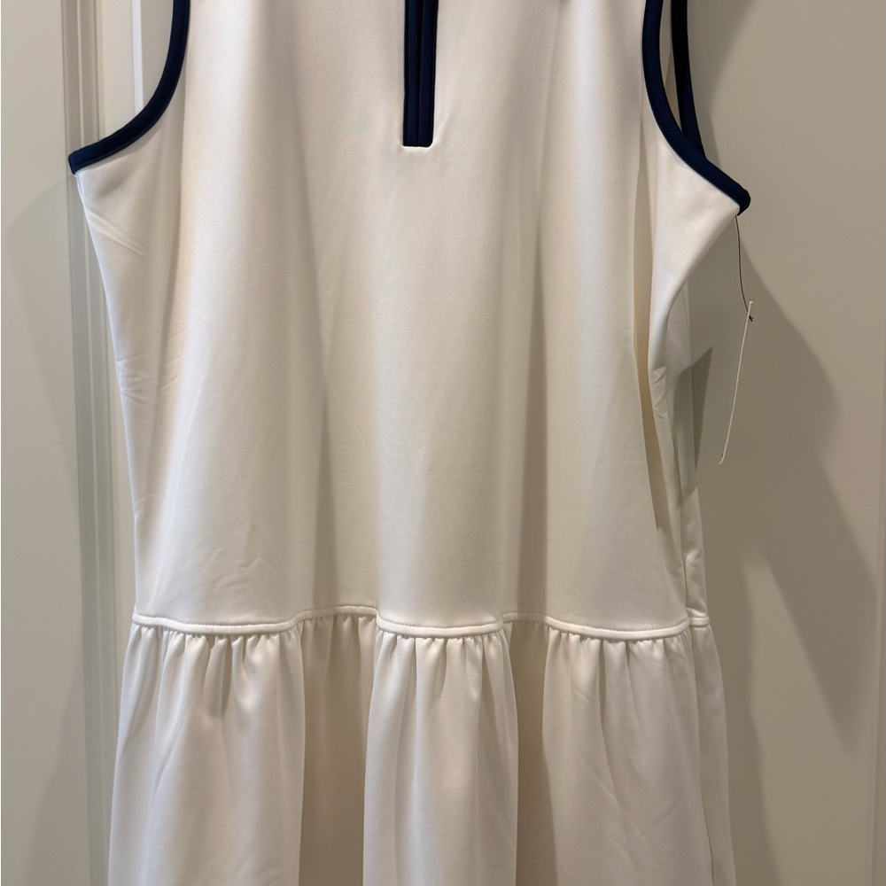 Tuckernuck Ivory Dress with Dark Blue Trim